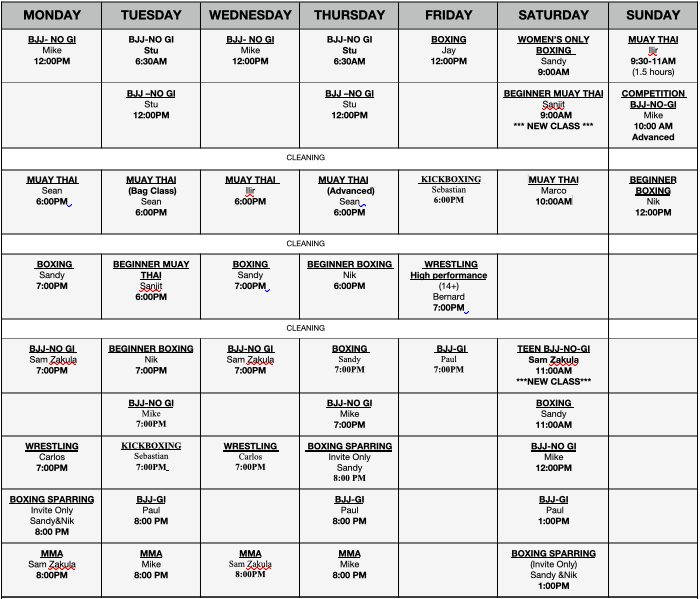 MMA Schedule