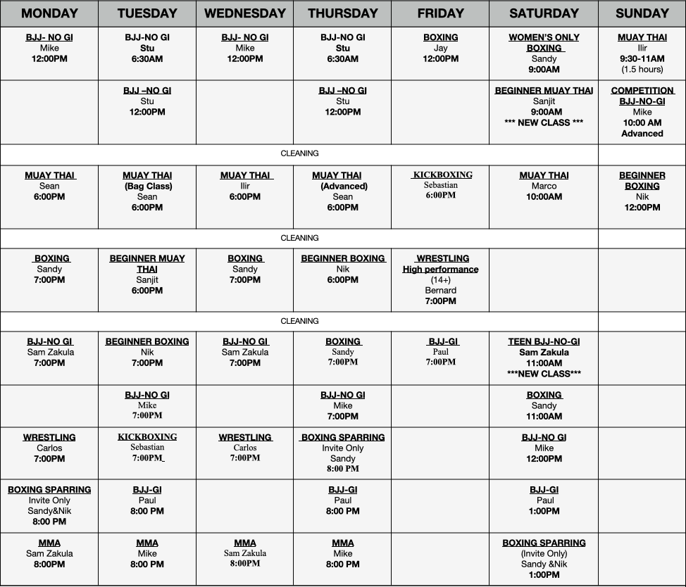 MMA Schedule