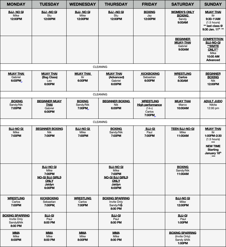January 2026 MMA Schedule